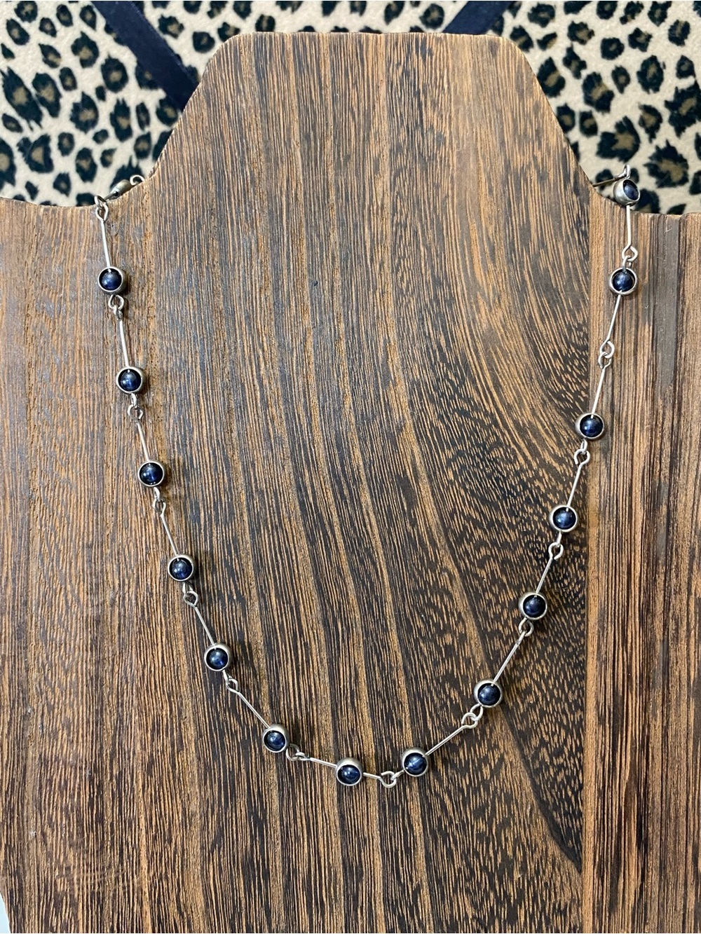 Blue Cabochon and Silver Tone Vintage Station Necklace